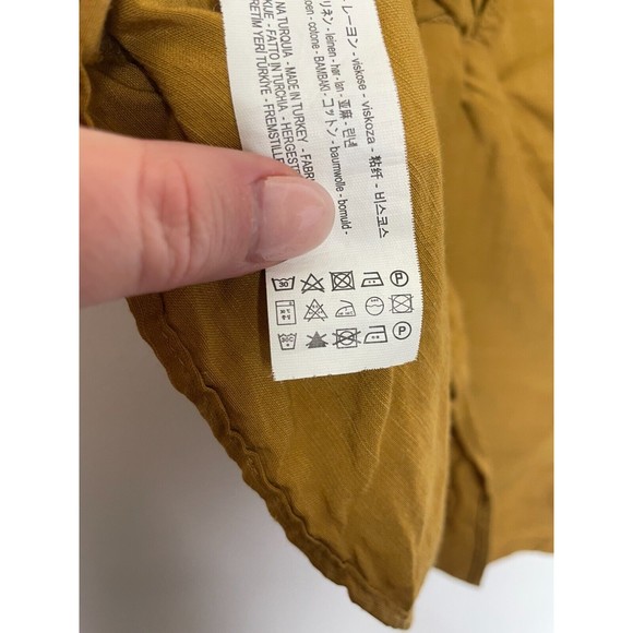 Zara Woman Sz 5 Knotted V-Neck Top Mustard Yellow Sleeveless Linen Cotton Blend - Picture 10 of 16